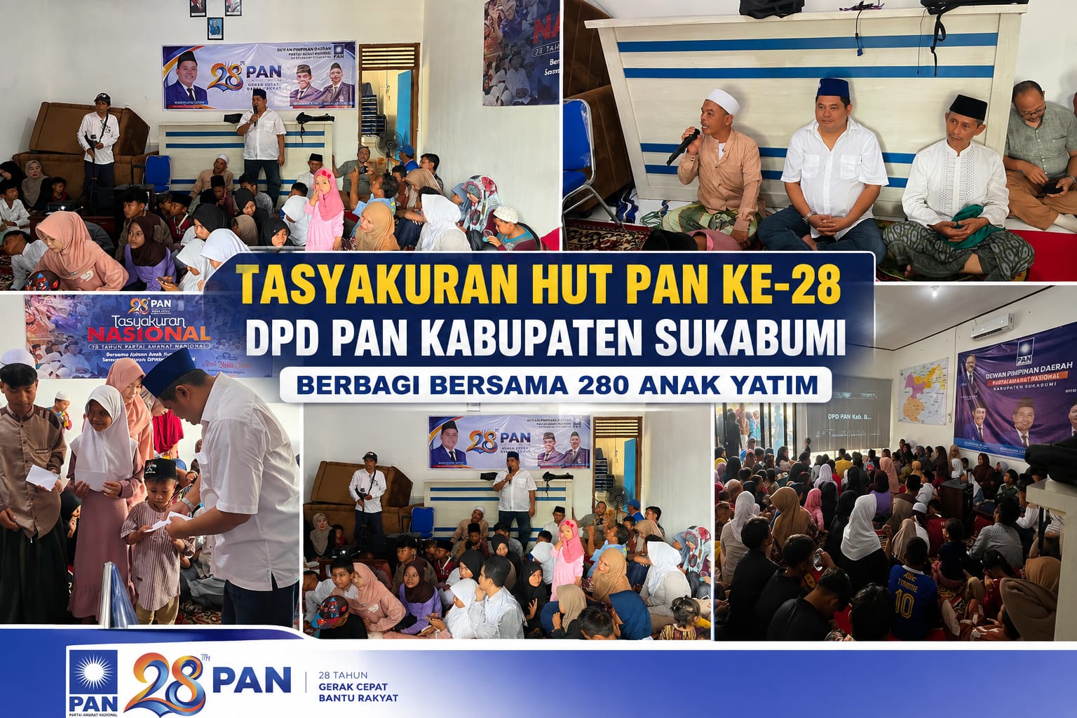 DPD PAN Kabupaten Sukabumi Gelar Tasyakuran HUT ke-28, Berbagi Kebahagiaan Bersama 280 Anak Yatim